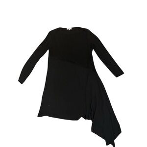 Black Asymmetrical Tunic Dress Small Long Sleeve Draped Top